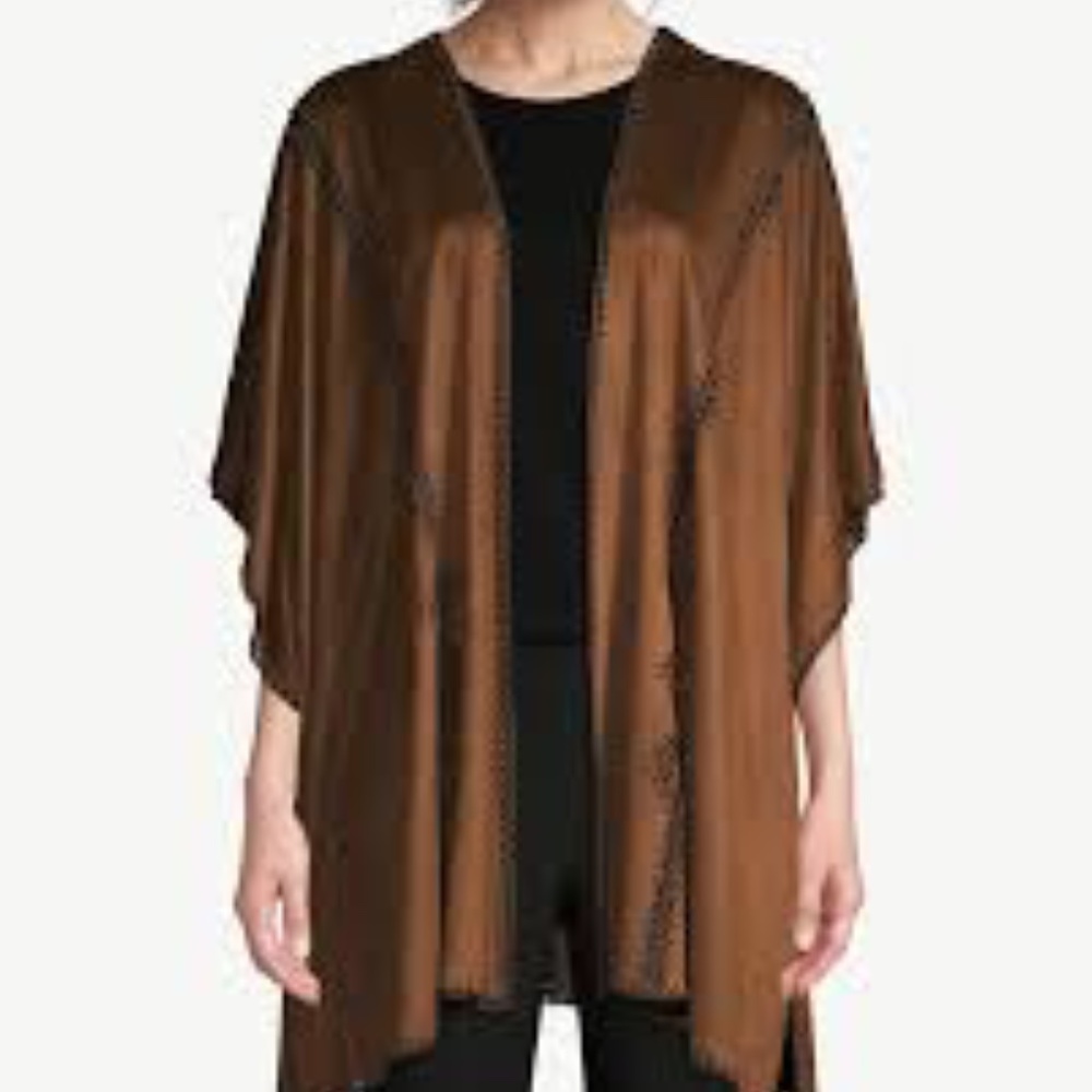 NEW/TAG Chico's Crochet Vegan Suede Ruana Covering